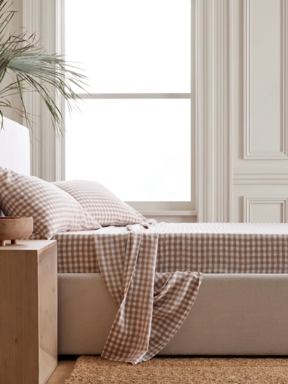 European Linen Fitted Sheet set cafe gingham King - Picture 3 of 5